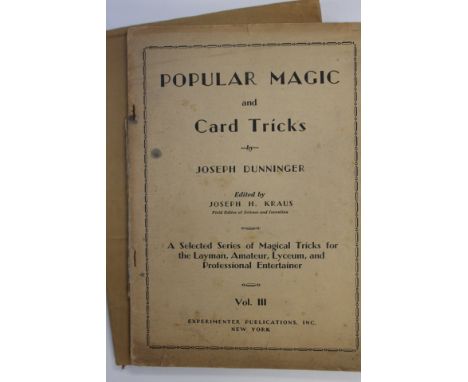'Popular Magic and Card Tricks', Jospeh Dunninger edited by J.H. Kraus 1929, 2 x vol 3 Experimenter Publications 