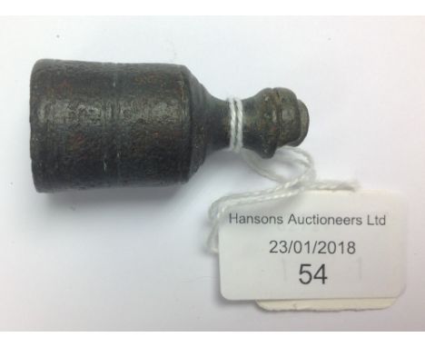 Medieval candle holder, one candle holder from a medieval double or triple candlestick, engraved lines to the body, balustere