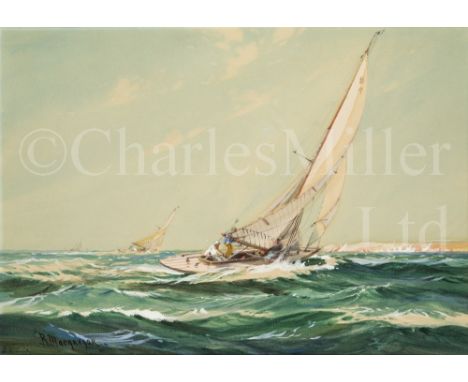 δ R. MACGREGOR (WILFRED KNOX) (BRITISH, 1884-1966)Yachts racing in the Solent Watercolour heightened with whiteSigned 'R. Mac