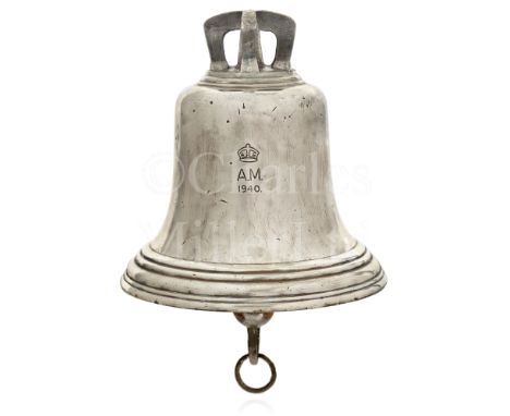 AN AIR MINISTRY RAF SCRAMBLE BELL, 1940 cast in silvered bell metal with moulded rim and shoulder, inscribed to front A.M. 19