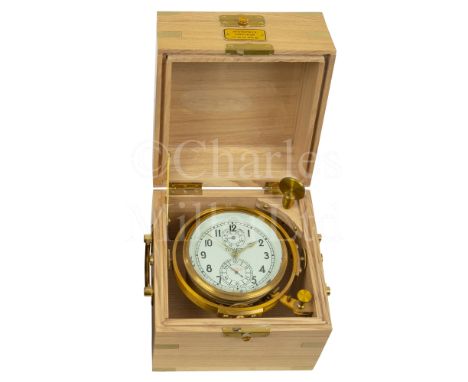 A RUSSIAN TWO-DAY MARINE CHRONOMETER BY MONET, CIRCA 1965 the 4in. silvered dial signed in Cyrillic and numbered 21684, strip