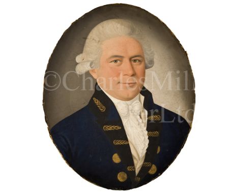 ANGLO-INDIAN SCHOOL, LATE 18TH CENTURY Portrait of an East India Company captain, circa 1780 Oil on canvas with gilt highligh
