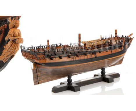 A FINE 1:48 SCALE MODEL OF H.M.S. PANDORA, 1779 the 28in. planked and pinned hull copper sheathed below the waterline, ebonis