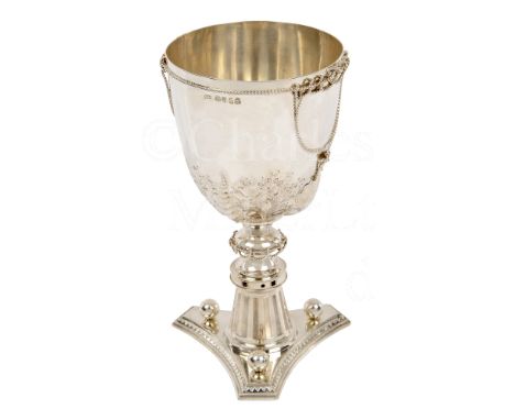 A VICTORIAN SILVER MARITIME CUP marks of Henry Wilkinson, London 1874, the bowl with applied ropework surrounding blank carto