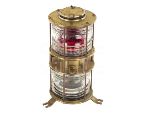 A DOUBLE NAVIGATION LIGHT, GERMAN 1945 constructed in brass with Fresnel type lenses, stamped to the top HOPPMANN &amp; MULSO