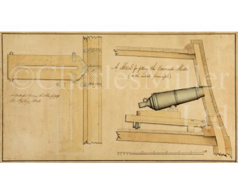 A TECHNICAL PROFILE PLAN FOR A CARRONADE, 1851 pen and ink on watermarked paper for 1853, an annotated sketch for fitting the