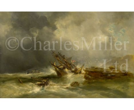 RALPH REUBEN STUBBS (ENGLISH, CIRCA 1820-1880) Shipping in distress off a rocky headland Oil on canvas Signed and dated ‘R. S