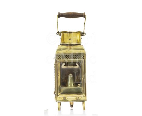 A STORM LANTERN BY BULPITT &amp; SONS, BIRMINGHAM, CIRCA 1900 front glazed with key adjustment via safety door on left to lam