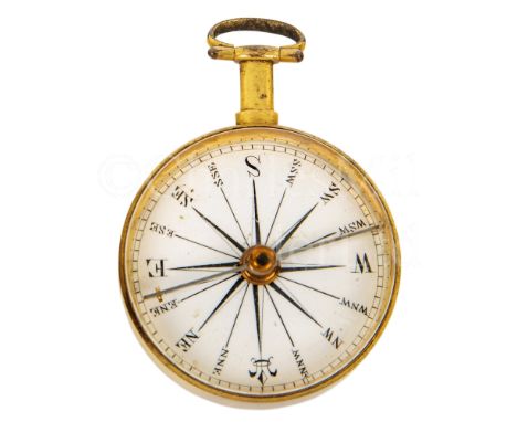 A FOB COMPASS, CIRCA 1800 unsigned, with 1½in. enamel dial, steel indicator with jewelled pivot, contained in gilt brass open