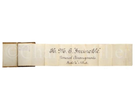 H.M.S. INVINCIBLE: GENERAL ARRANGEMENTS, 1906 manuscript on linen, large folding title with yard stamp for 'Sir W.G. Armstong