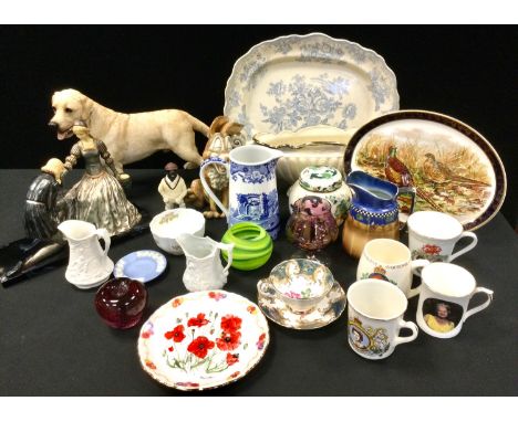 Ceramics - a Staffordshire Asiatic Pheasant meat plate;  a Spode Tower pattern jug;  commemorative mugs;  Masons Regency ging