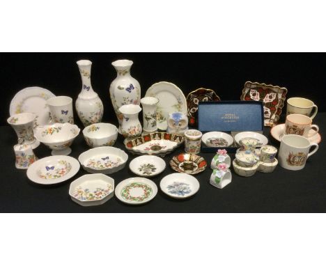 Ceramics - an Abbeydale shaped square dish,  others oval, circular;  Aynsley Cottage Garden vases, table bell, trinket box an