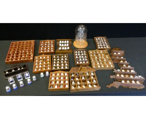 Thimbles - ceramic, enamel, metal etc, with display stand, over 200, part with boxes 