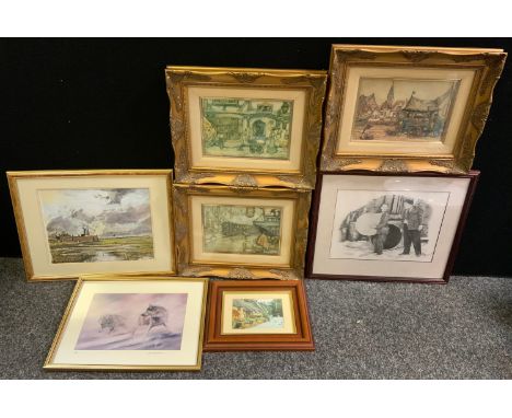 Pictures &amp; Prints - Anton Pieck, after, a trio of paper sculptures, street scenes;  Turner print etc 