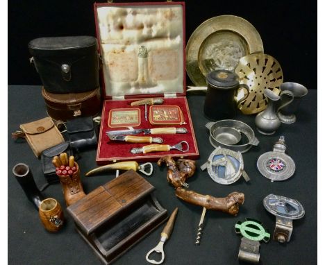 A pair of Pentax binoculars, 8 x 30, cased;  others;  Kodak camera;   collar box;  BHS society car badges;  Royal Automobile 
