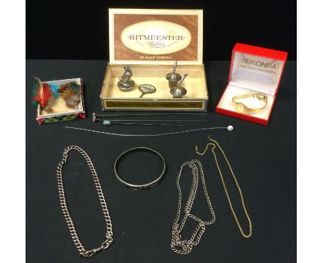 Jewellery &amp; Silver - a silver curb link Albert Chain;  necklace;  pair of silver bottle pourers ;  Sekonda  wristwatch;  