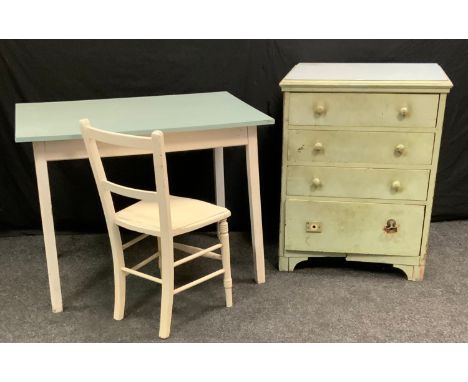 A 20th century painted pine chest of drawers, rectangular top above four long drawers, bracket feet, 90cm high, 70cm wide, 59