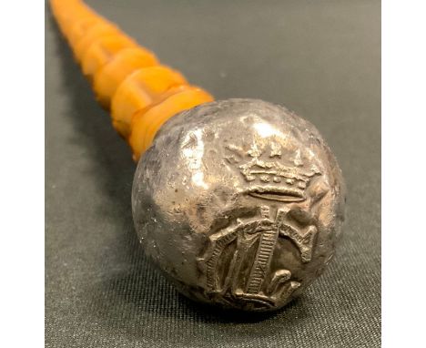 A silver mounted parade/swagger stick, Duke of Cornwall light infantry regimental pommel , Birmingham 1913 