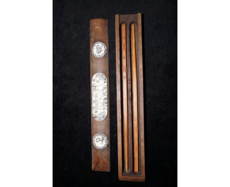 Ivory and wood chop stick box