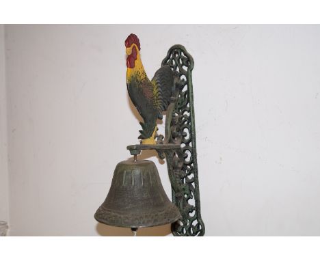 Cast iron farm bell with cockerel finial