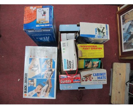 Tools - Black &amp; Decker ciicrular saw, cabinet mate, Nu Tool angle grinder, Plasplugs master sharp, drill press stand (unt