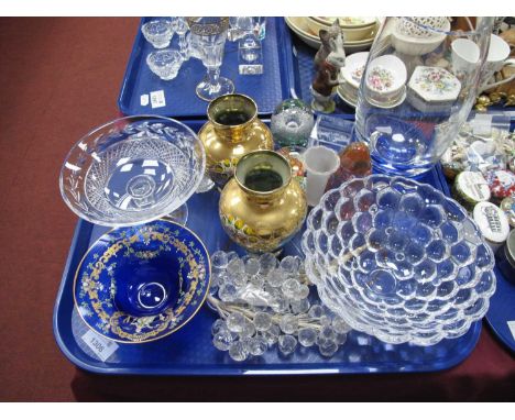 Waterford Crystal Bon-Bon Dish, Orrefors bowl, paperweights, Langhan vase, Swarovski crystal miniatures etc:- One Tray.