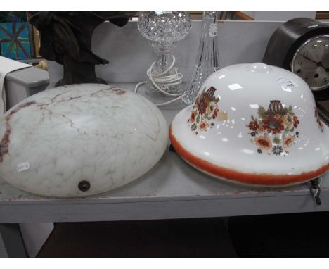 A 1920s glass ceiling light togther with one other with floral decoration. (2)
