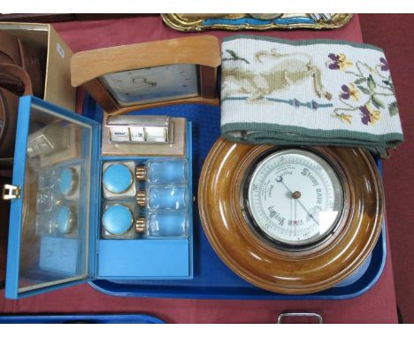 Circular Wall Barometer, Kienzle mantle clock, vanity set, etc:- One Tray