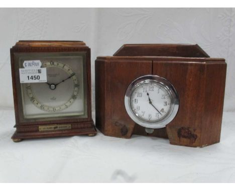 Elliott Oak Cased Mantle Clock for H.L. Brown, Sheffield, on brass bun feet, 13cm wide, eight day clock in later case. (2)