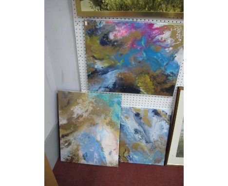 Sarah Lou three pictures (acrylic ink on canvas) a titled Aurora 40 x 50cm, Moonless 40 x 50cm, Half Light 40 x 50cm all with