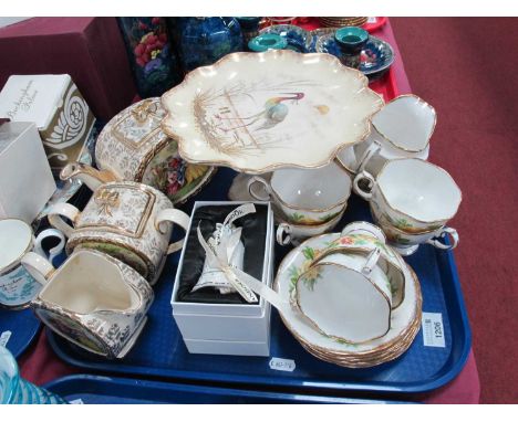 Sadler Regency Garden Three Piece Tea Service. Royal Albert 'Tea Rose' tea set, Pandora bell, comport:- One Tray.