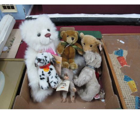 Charlie bear 'Anniversary Carol',Steiff bear and dog, Harrods bear, T dog and monkey examples. (6)