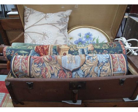Weavers Barn and French Tapestry Wall Hangings, cushions,Mr Watercolour on fabric, hessian painted trunk
