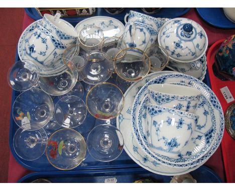 Royal Copenhagen Blue Flute Half Lace Style Table Ware, 756, 575, 1173 and 244, twenty pieces. 8 x B &amp; G 19cm, diameter p