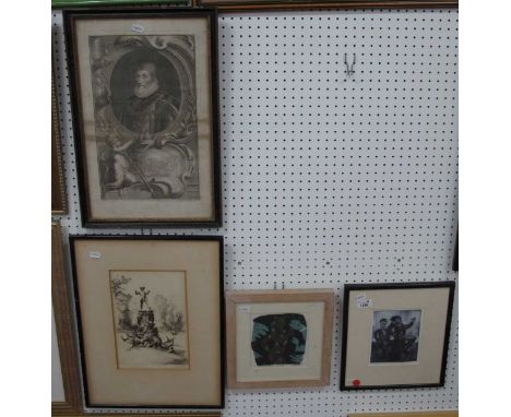 Early Engraving of Charles Howard by Piper Etching, 36 x 22cm. Jacquline Currell and Mark Gamble signed prints (4).