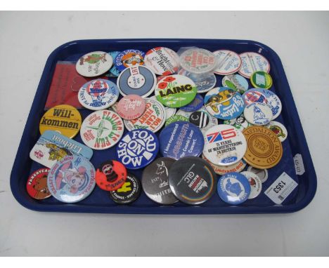 Collection of vintage pin badges including Brighton Police Social Club, Haddon Hall, Wales, various Brighton etc. One Tray