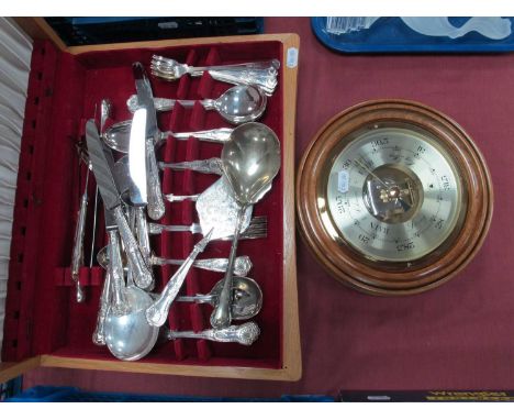 Canteen of Cutlery Kings Pattern (not complete), together with an anoroid barometer (Beddgelert Germany) (2).