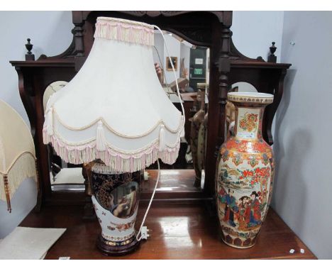 Ceramic Table Lamp, in the early XX Century manner, featuring claasical scenes, Chinese vase, 58cm high. (2)