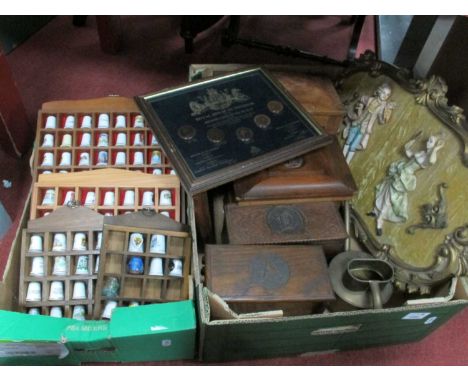 Thimbles in Racks, oak boxes, First Aid box, plaque, etc:- Two Boxes