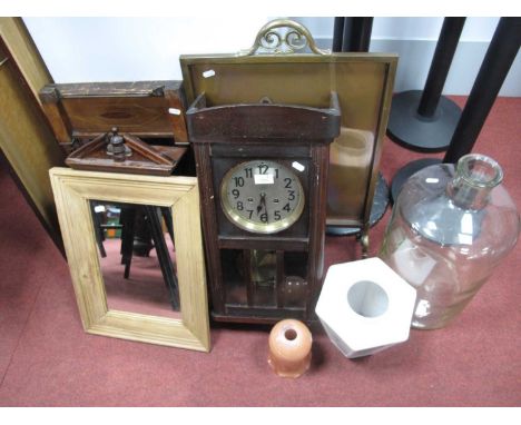 Brass Fire Screen, pine mirror, one other mirror, together with two clocks, Moncrieff Perth 20L Laboratory Glass Bottle, 54cm