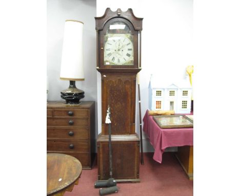 Early XIX Century Mahogany 8 Day White Dial Grandfather Clock, T Laycock, Leeds, hood with arched door, crossbanded trunk doo