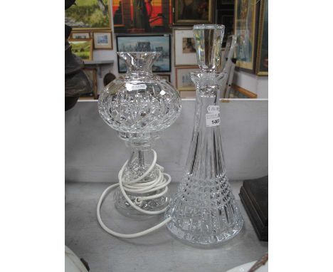 Waterford cut glass table lamp and shade of circular form (with Waterford mark) 32cm h together with a lead crystal Lismore d