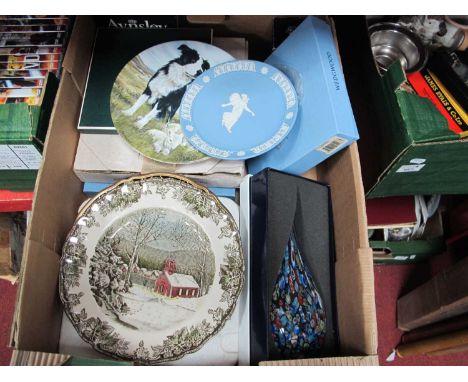 Caithness Art glass Vase, (boxed), cabinet plates, other cabinet plates etc:- One Box