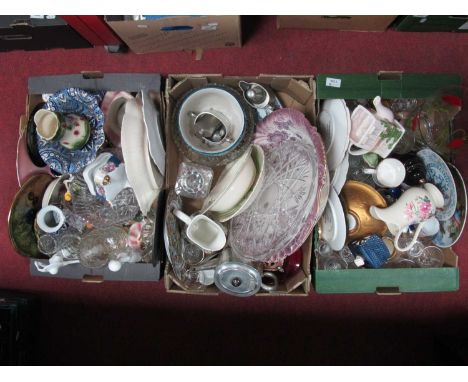 Pewter Tea Service, glassware, cabinet plates etc:- Three Boxes