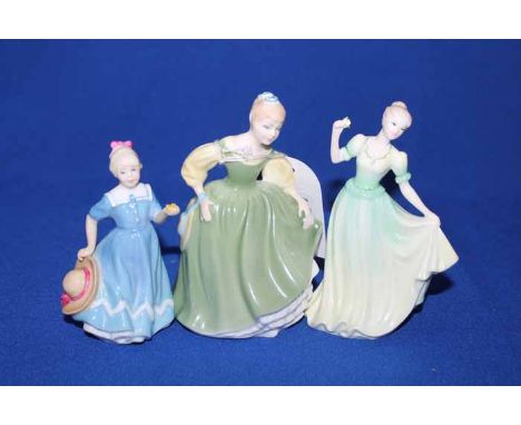 TWO SMALL ROYAL DOULTON FIGURESof Fair Maiden and A Posy for You, two Coalport figures of females and a Nao figure of a girl 