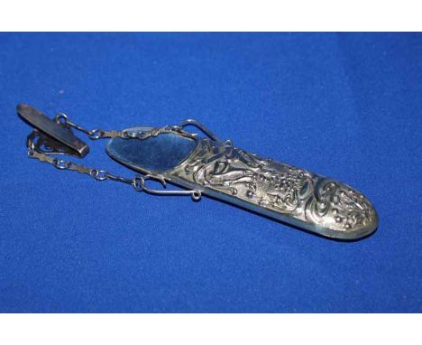 EARLY 20TH CENTURY WHITE METAL CHATELAINE SPECTACLE CASE with Art Nouveau decoration in relief, likely 1900/10 in date, with 