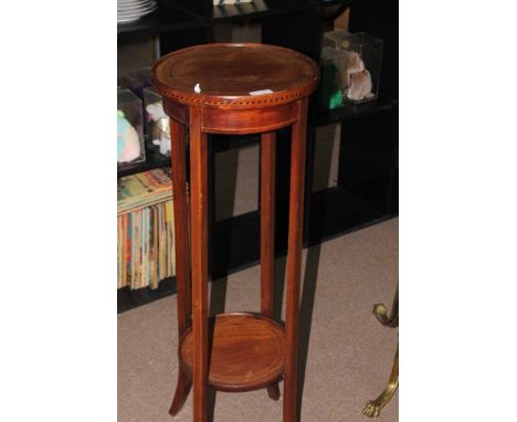 EDWARDIAN INLAID MAHOGANY JARDINIERE STANDtogether with an early 20th century brass standard lamp (2) 