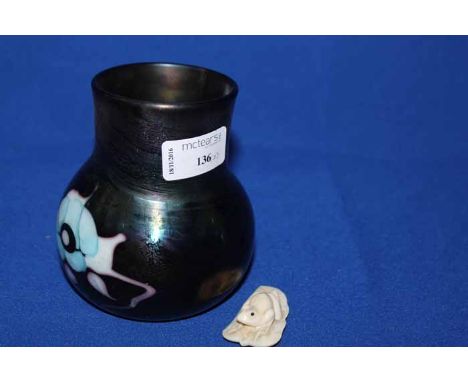 JOHN DITCHFIELD GLASS VASEof floral design, signed and dated '79' to basealong with a frog netsuke made of bone