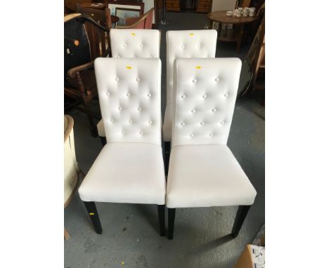 Set of 4x Modern White Upholstered Button Back Dining Chairs