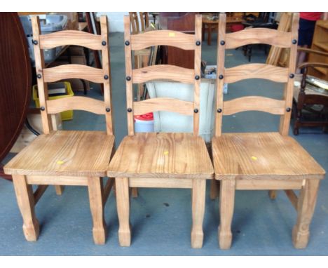 3x Mexican Pine Ladder Back Chairs 